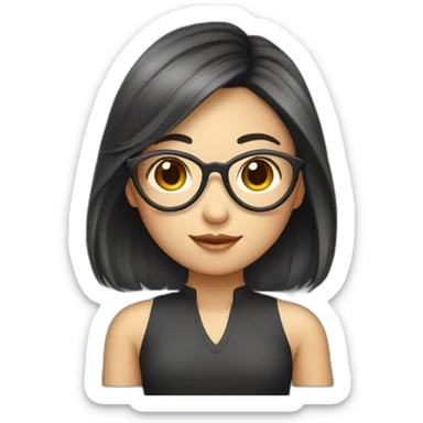 Asian Girl with back hair wearing heart glasses sticker