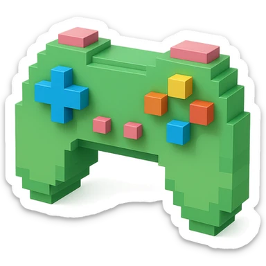 game controller, voxel style, 3D cubic form, green color sticker