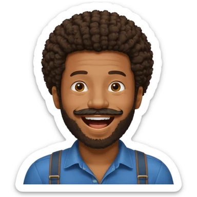 black man with beard, mustache, and short afro laughing sticker