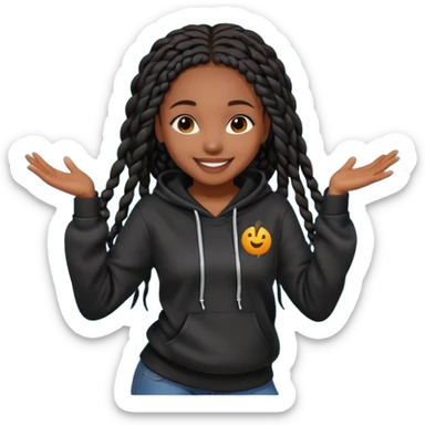 African American gir dark skin complextion a l with long black box braids wearing black hoodie dancing sticker