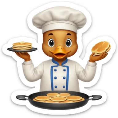 A chef duck wearing a tiny apron, making pancakes on a pan sticker