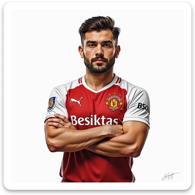 man posing with Beşiktaş jersey, realistic illustration, no background sticker