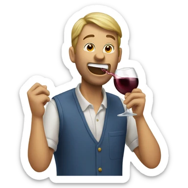 Crazy guy drinking wine and eating sticker