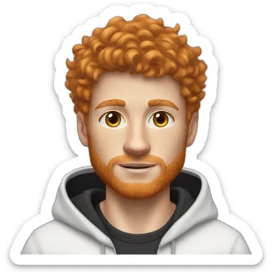 Ginger scruffy hair slightly curly. Hazel eyes and freckles. Black Nike tracksuit full body. Clean shaven sticker