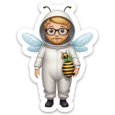 full body medium plus size bee keeper with  short light strawberry blonde hair and goatee wearing glasses  sticker