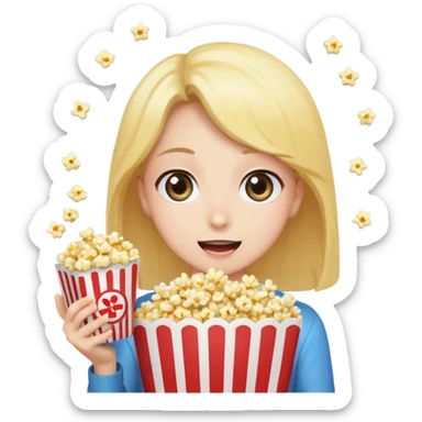 excited emoji with sparkly eyes holding popcorn watching anime sticker
