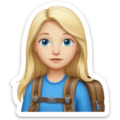 a blonde girl with long hair and blue eyes whose travel sticker