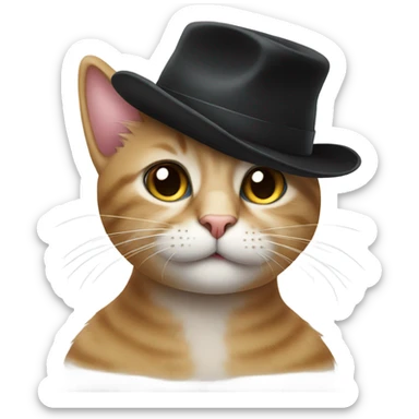 Cat with a hat that is black  sticker