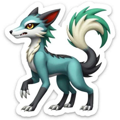Meloetta-Vernid-Poochyena-Sergal-Protogen-hybrid-fusion-Fakémon-creature, full body sticker