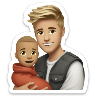 Justin Bieber with a baby boy sticker