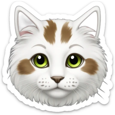 white fluffy bi-colour cat with dark brown ears and upper head, brown ears and green eyes sticker