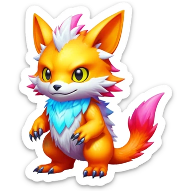  lush warm-colored modern colorful neon-colored cyber-Fakémon-Digimon-creature sticker