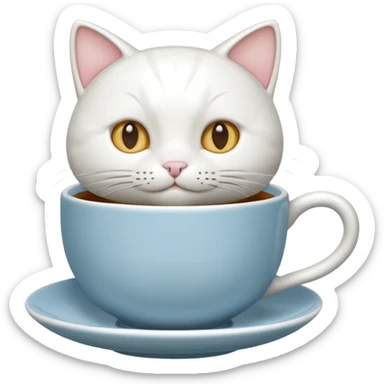 white cat ceramic tea cup sticker
