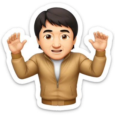 Cinematic Realistic Jackie Chan Pop Culture Emoji, depicted with playful agility and charismatic charm rendered with lifelike textures and vibrant, action‚Äêpacked lighting. sticker