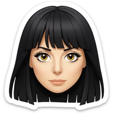 Claudia Winkleman with a thick long fringe sticker