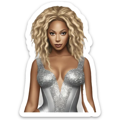 beyonce wearing silver crystal leotard sitting on silver sparkly horse renaissance album cover sticker