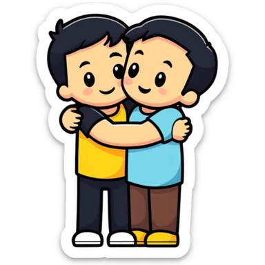 a person hugging someone named George, cartoonish sticker style sticker