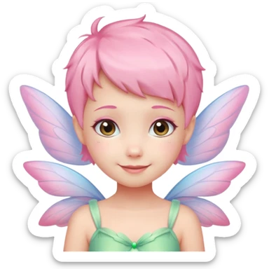 A tiny pastel fairy with pink short hair with glowing wings and a sweet smile  sticker