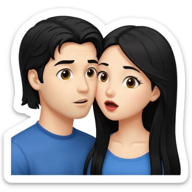 a handsome man with black hair tries to kiss a cute woman who has long black hair sticker