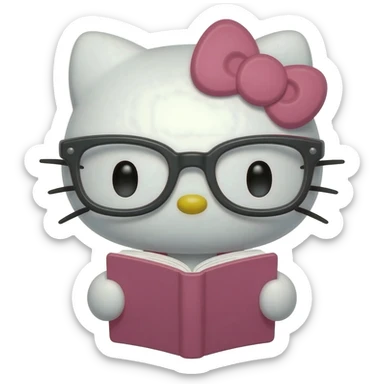 hello kitty reading a book with glasses sticker