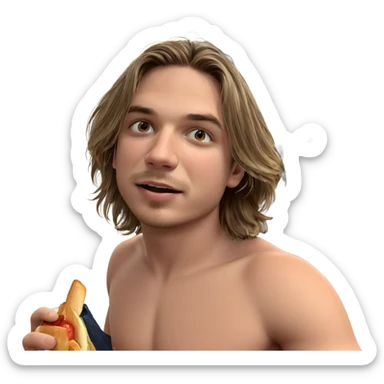 boy holding food indoors sticker