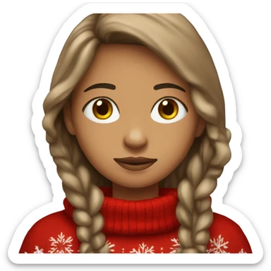 thoughtful-highlight-skin-brown-long-hair-girl-in-red-cozy-Christmas-sweater sticker
