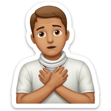 Man choking with 2 hands crossed around his neck sticker