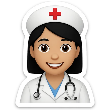 female nurse, emoji style, light skin tone, black hair sticker