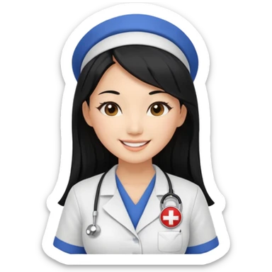 Beautiful Asian nurse with large breasts with long black hair sexy pose sfw sticker