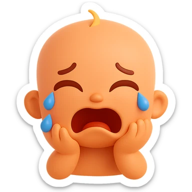 Make the baby really crying with more tears and a sadder expression in the style of 3D emoji. Remove the background, isolate the subject. The style should resemble Microsoft style 3D fluent emojis with a sad crying baby expression and visible tears. sticker