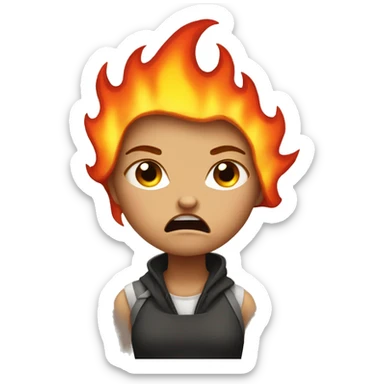 angry girl with a lot of fire  sticker