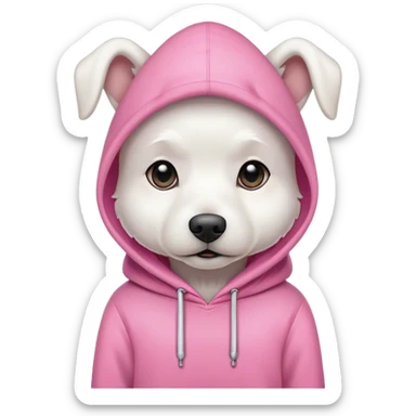 White dog wearing a pink hoodie sticker