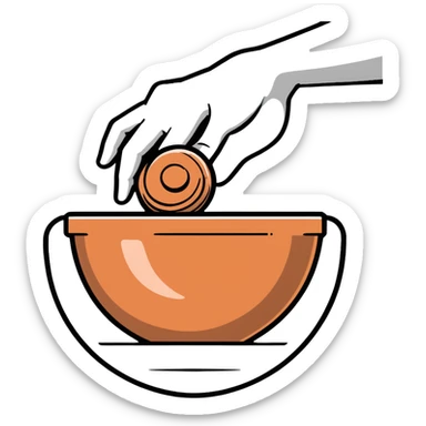 thumb pressing side of a clay ball down onto a silver pottery wheel, thumb at the bottom of the clay, pottery gesture sticker