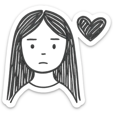 pale girl with long black hair and a black heart sticker