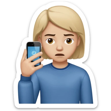 teenager holding a phone with a dramaticly annoyed face sticker