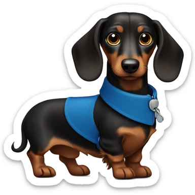 Dark fur Dachshund with long legs in blue collar  sticker