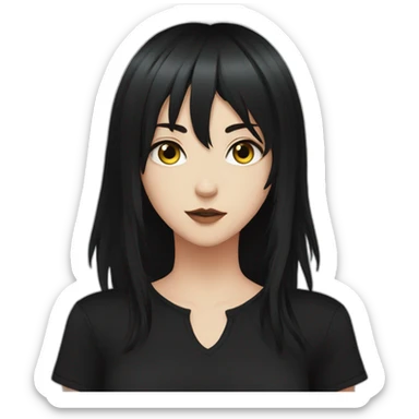 Anime+Cassandra+Goth-Woman-dark-hair-black-tshirt+perfectly-centered sticker