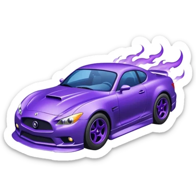 Purple car drifting with navy blue flames coming out of the rear tires. sticker