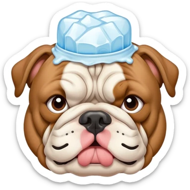 Bulldog with an ice pack on his head  sticker
