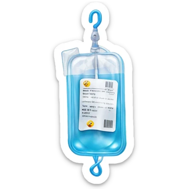 Rectangular transparent plastic iv bag filled with 500ml of fluid hanging on an iv pole in an intensive care unit  sticker