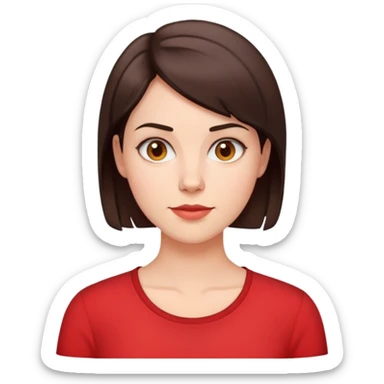 30yr old woman with short brunette hair wearing a red shirt sticker