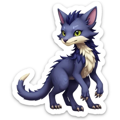 Kawaii dark edgy fantasy ethereal feline-vernid-sergal-fursona animal creature with a tufted tail full body sticker
