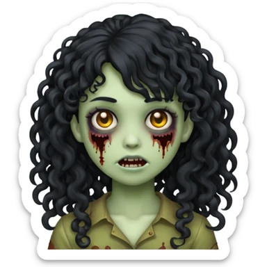 Emoji garota zombie com cabelo preto cacheado longo com franja cacheada sem volume sticker