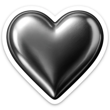 icon of a heart with glossy silver chrome finish sticker