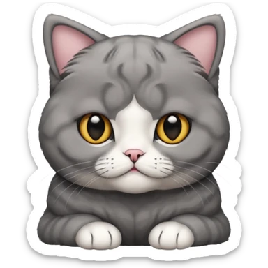 scottish fold cat with folded ears and all fur gray sticker