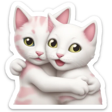 white and pink kitten hugging sticker