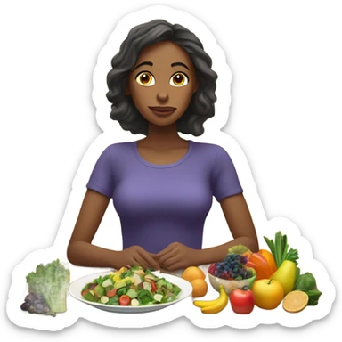 a woman looks at a plate of healthy food sticker