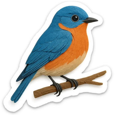 Eastern Bluebird on a branch, layered paper details, vivid blue and orange plumage, expressive eye, naturalistic pose sticker