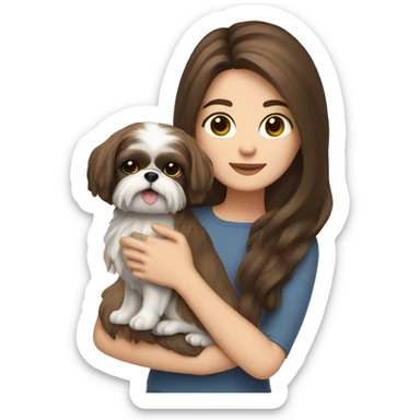 Young brunette hair woman with a shih tzu in her arms long hair sticker