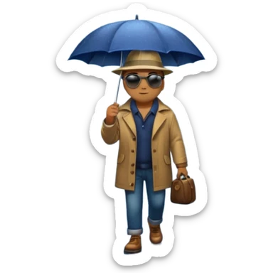 Man with umbrella , streetlight reflection, Midnight Wanderer. sticker